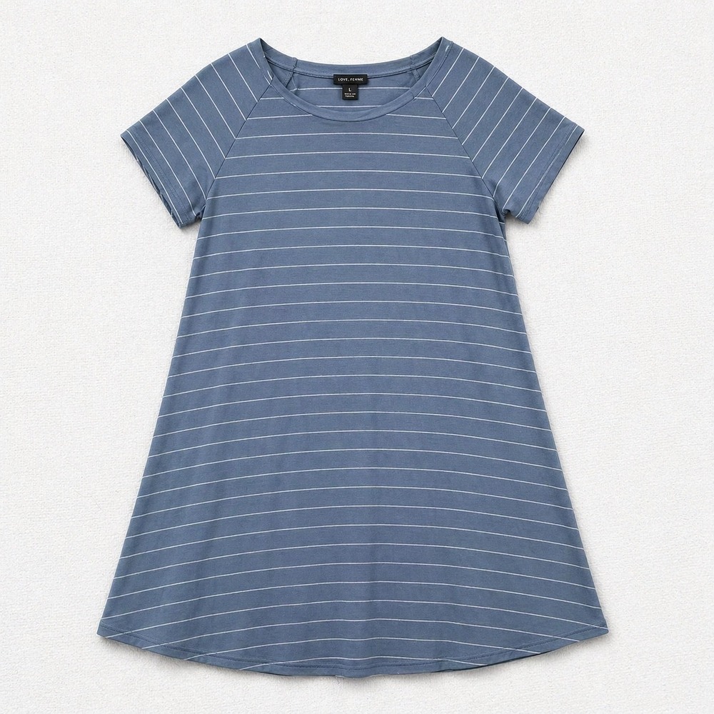 Free Fly Womens Blue Striped‎ Bamboo Viscose Raglan Short Sleeve T-Shirt Dress L